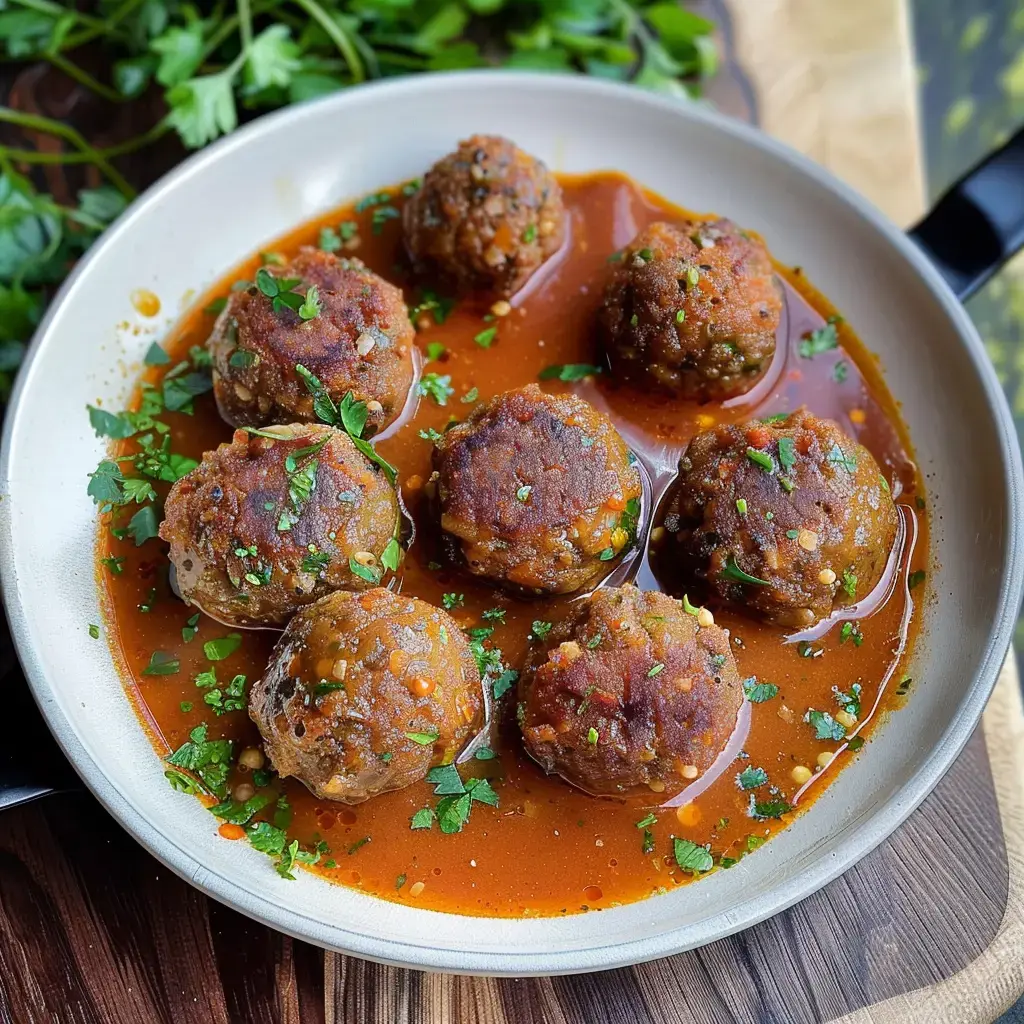 Des boules végétales avec un peu de coriandre dans leur bain épicé.