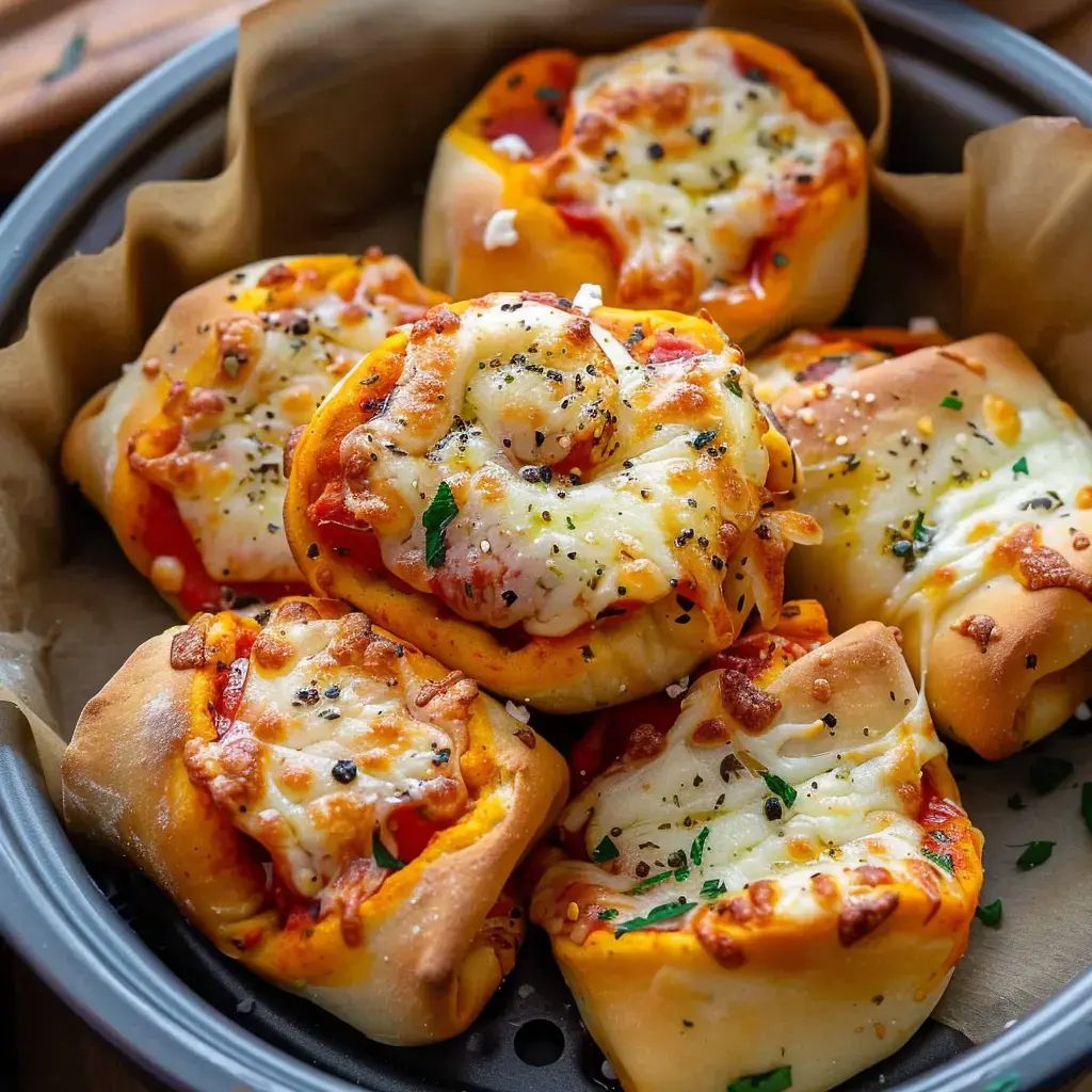 Des rouleaux garnis de tomate, de fromage fondant et relevés d'herbes fraîches servis sur une assiette.