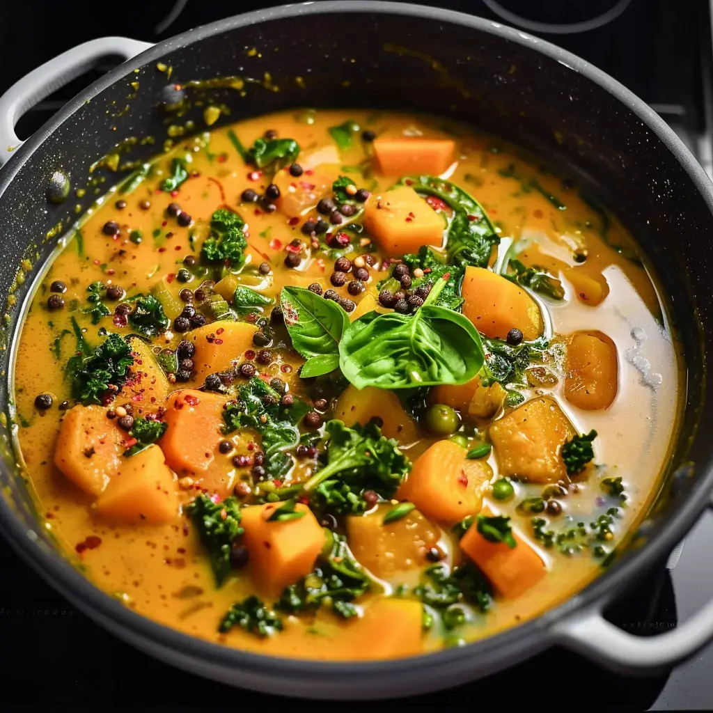 Un bol réconfortant de curry crémeux avec des légumes et des épices vibrantes.
