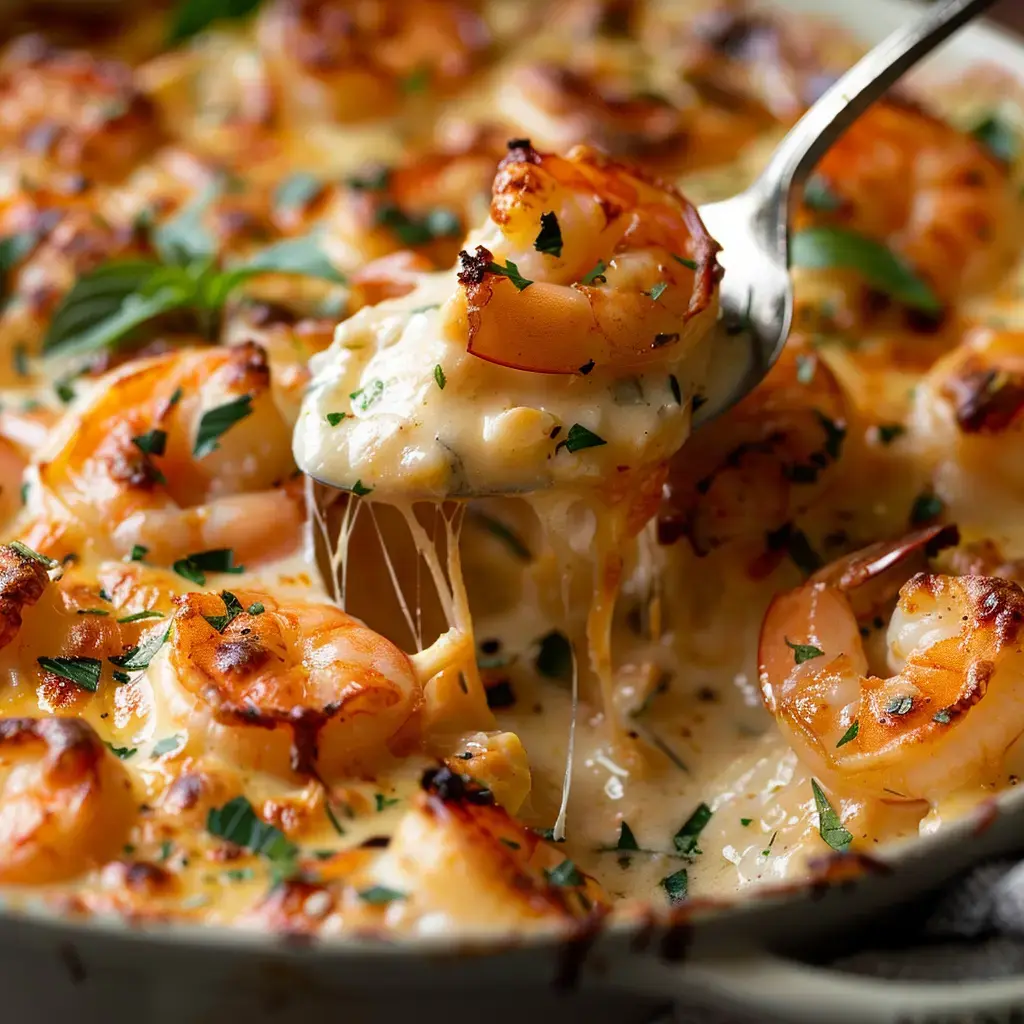 Un gratin aux saveurs marines, avec une garniture riche et crémeuse de fromages fondus.