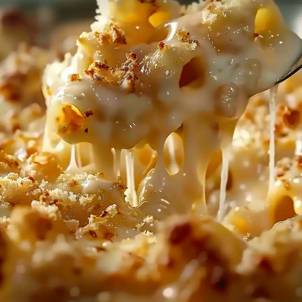 Un gratin de pâtes crémeux avec une croûte dorée croustillante.