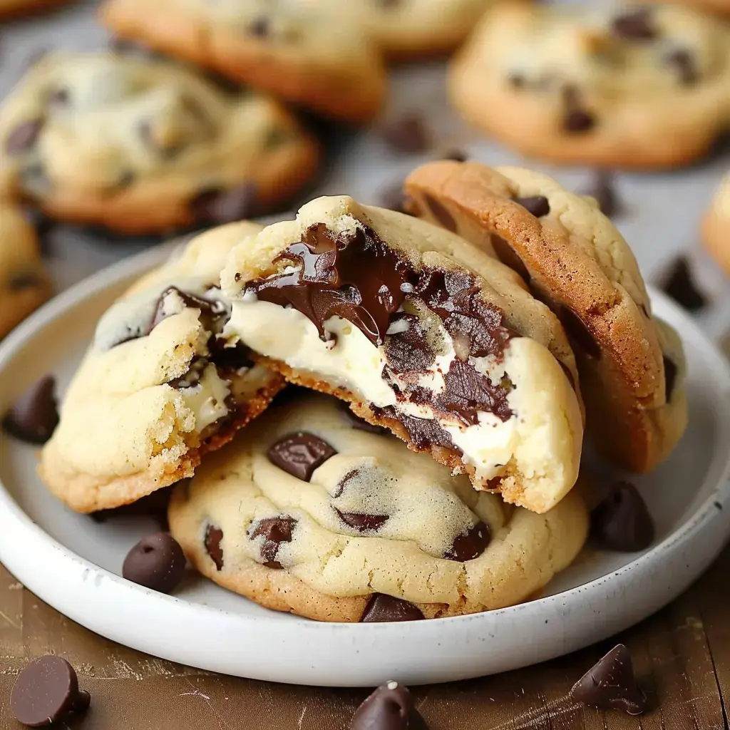 Cookies gourmands au cœur fondant présentés sur un joli plateau de service.