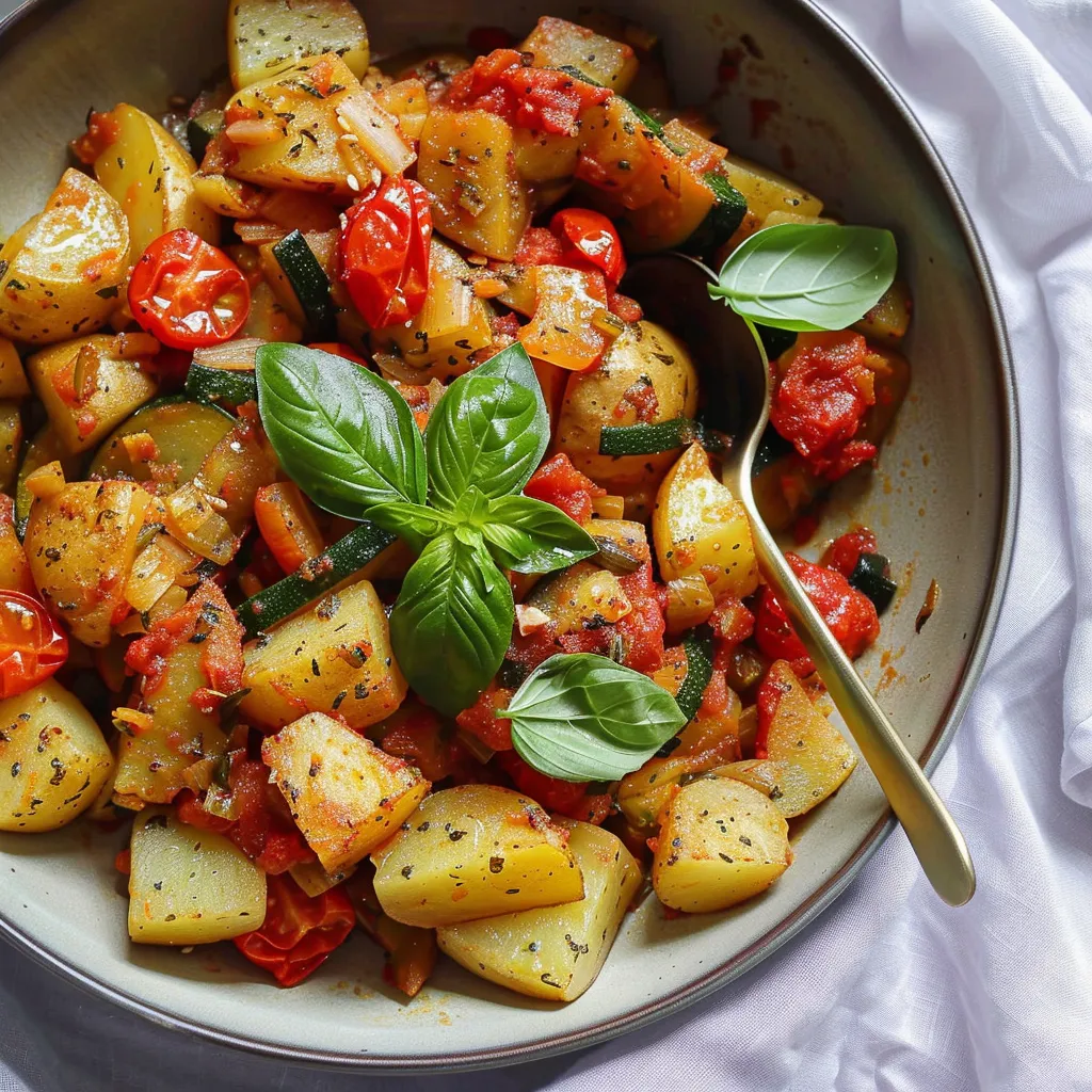 Savoureux mélange de pommes de terre, courgettes & tomates pour un repas simple
