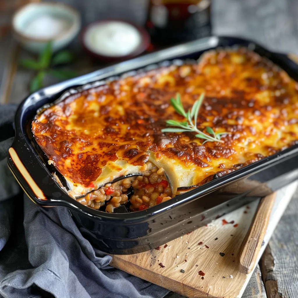 Moussaka aux lentilles corail riche en protéines