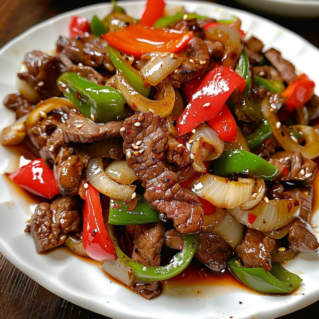 Délicieux bœuf poêlé avec poivrons