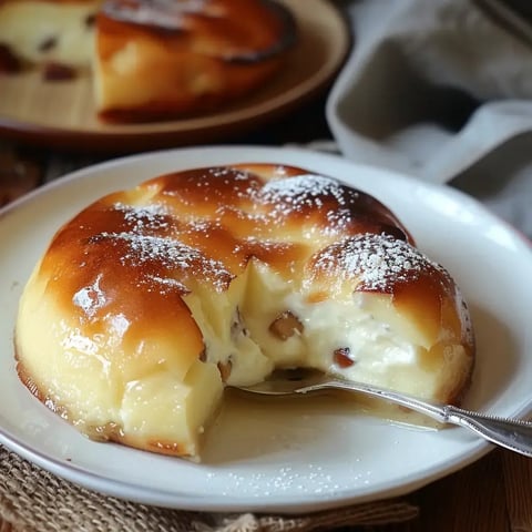 Gâteau doré et moelleux saupoudré de sucre glace avec une tranche servie.