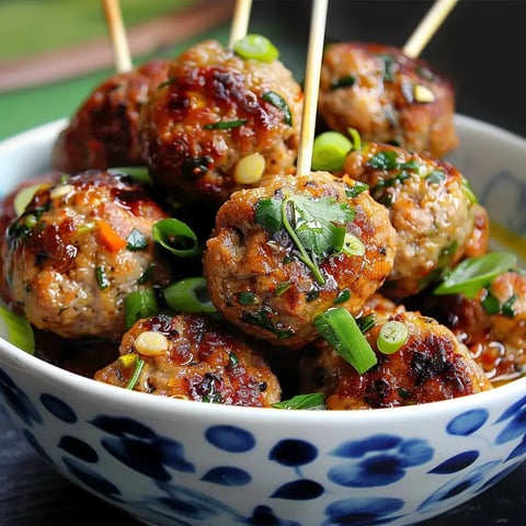 Des boulettes dorées parsemées d'oignons verts et de coriandre présentées dans un joli bol décoratif.