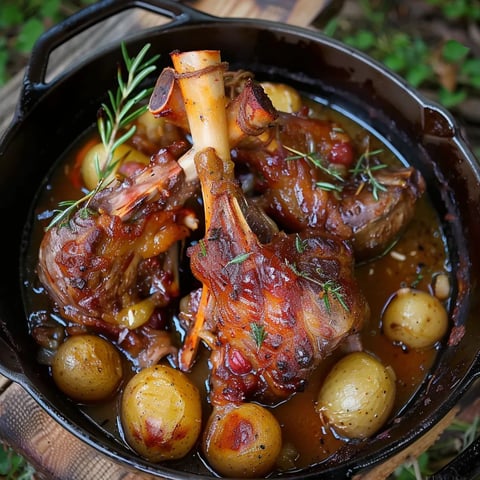 Souris d'agneau confites au romarin, thym et miel